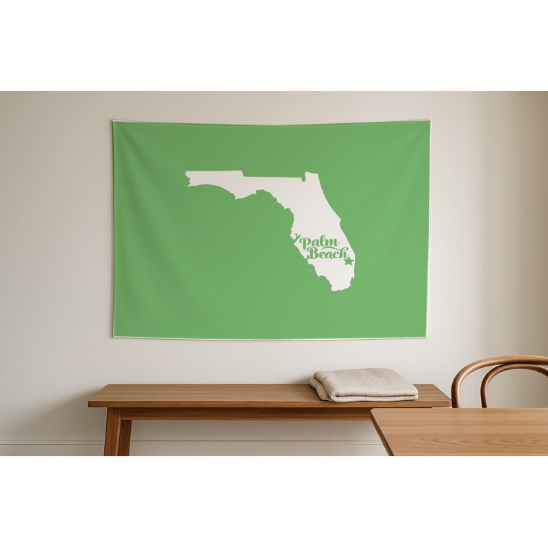 Palm Beach, la douce demeure — Silhouette de l'État de Floride — Tapisserie murale intérieure de paysage, H 60 po x l 51 po