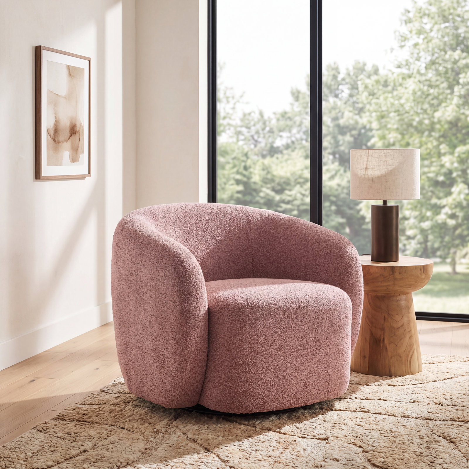 Munehito Swivel Barrel Chair, Pink