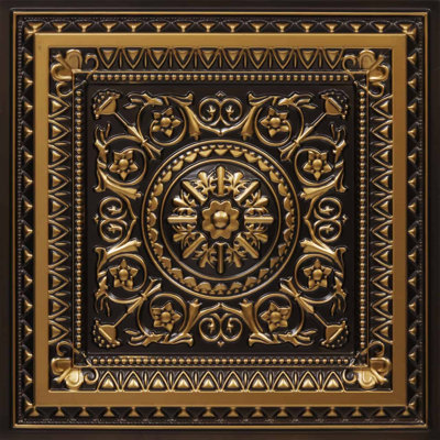 Marseille 24'' W Textured PVC Drop-In Ceiling Tile In Antique Gold