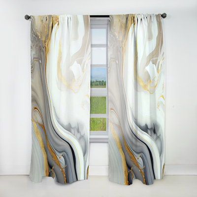 White And Gold Marble Abstract III - Modern Curtain - Velvet Room Darkening - 1 panel