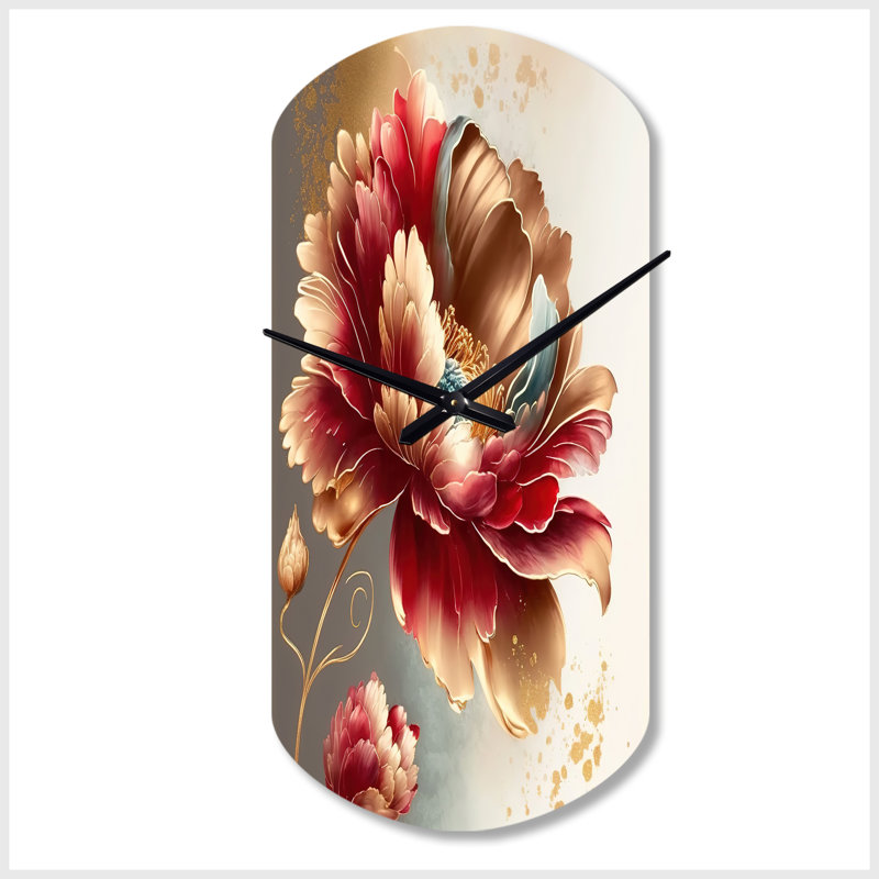 Horloge murale Bold Red Floral Design I - Floral, Grand