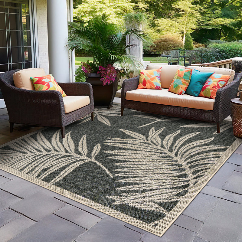 Dowd Floral Blue/Gray/Ivory, Indoor & Outdoor Area Rug, Square 6'7"