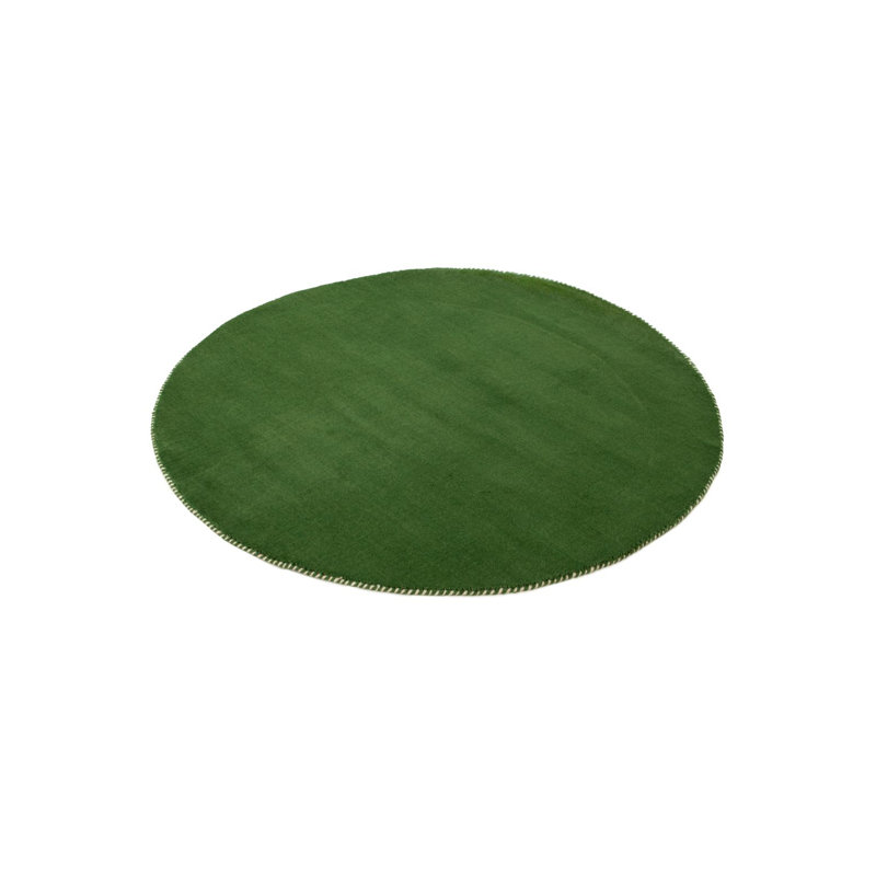 Solid Colour Wool Hand Woven Area Rug, Green, Around 120cm