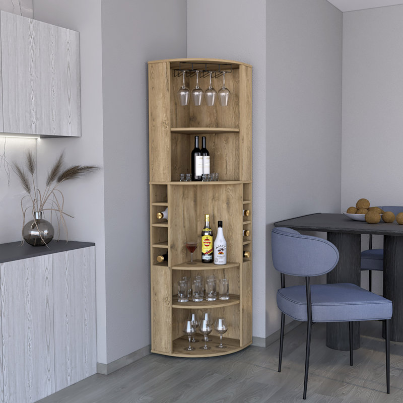 Bar 71 "avec cinq tablettes, huit casiers à bouteilles et verres à pied 71", Brun