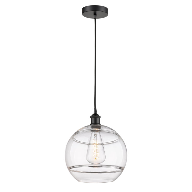 Luminaire suspendu 1 lumière Edison Bienes-616-G556, H 13,38 po x l 12 po x P 12 po, Transparent, Noir mat