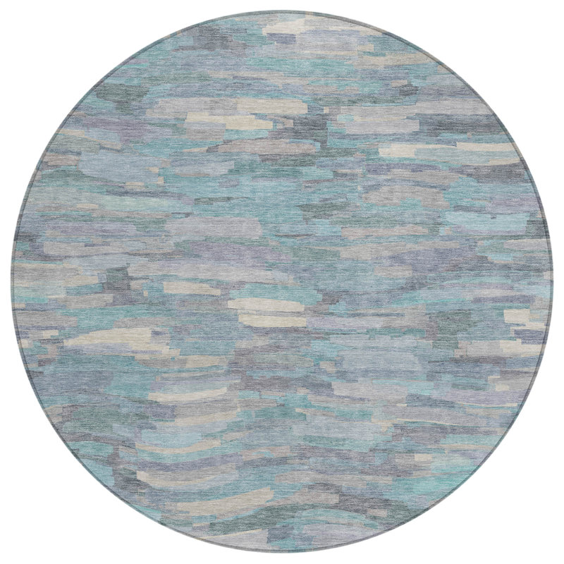 Machine Washable Indoor/Outdoor Huseby ACN2266 Stripes Rug, Round 8'