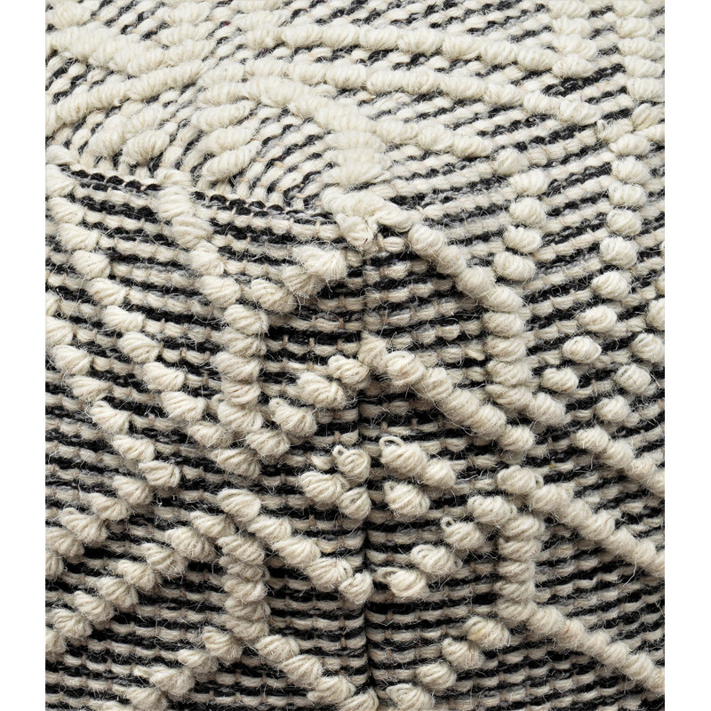 Upholstered Pouf, Ivory/Charcoal Wool