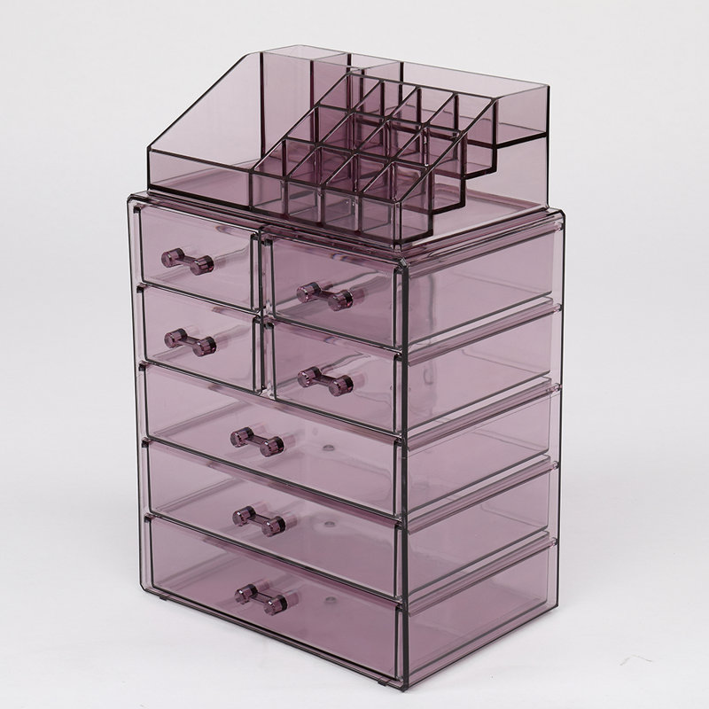 2 pièces / ensemble de rangement en plastique pour cosmétiques 7 grands tiroirs, Mauve