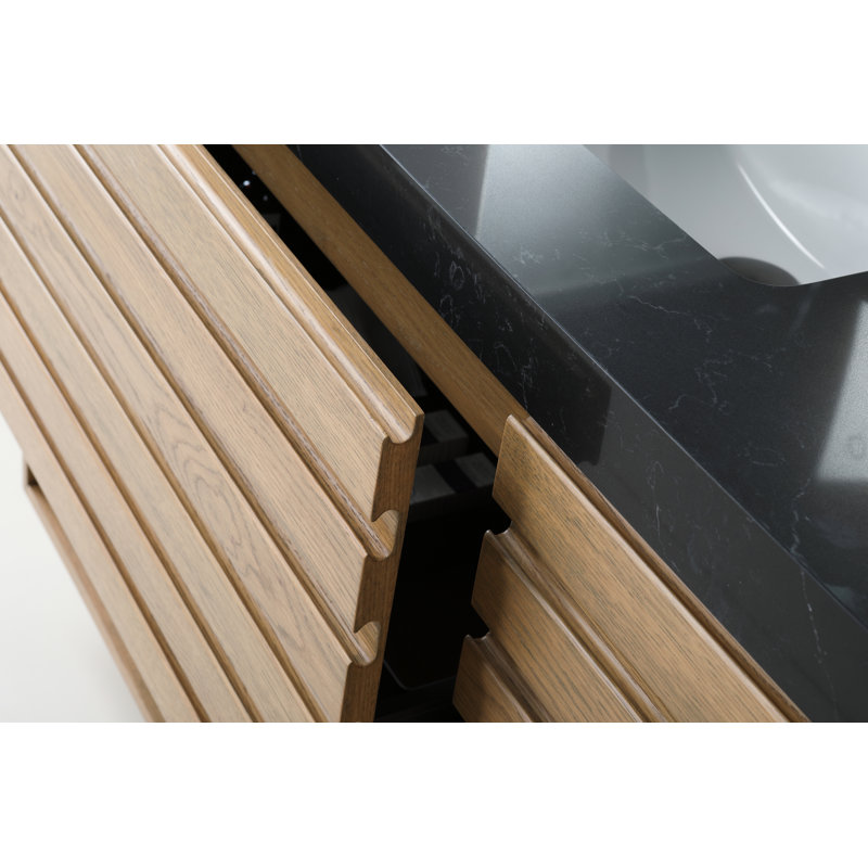Matera 72" W Double Vanity, Pecan Oak, Black