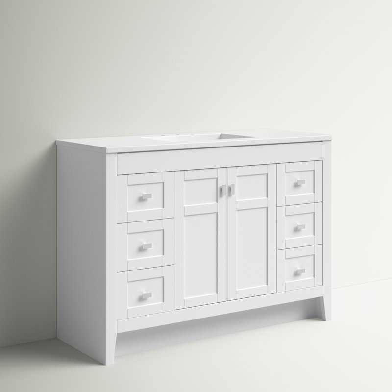 Meuble-lavabo simple 48,5 po avec plateau en marbre de culture, Blanc