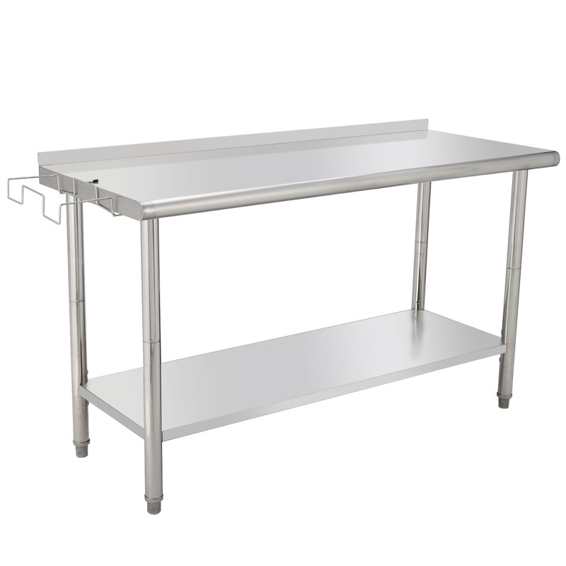 Table de travail en acier inoxydable de 60 po x 24 po x 35 po avec double tablette, station de préparation robuste pour la cuisine, le restaurant ou le garage