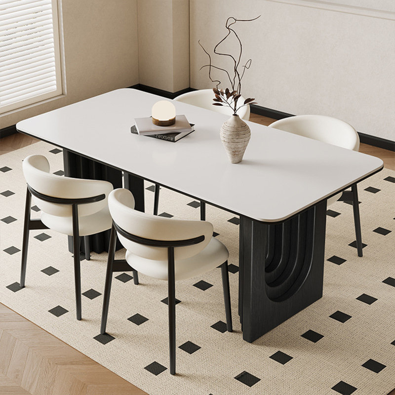 Simple Rectangular Rock Slab Dining Table Sets, 29.5"H x 63"L x 31.5"W