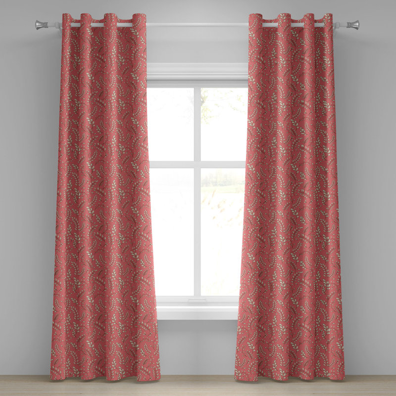 Dakota Fields Coral Grommet Curtain Decorative 2-Panel Window Drapes, 50", Coral Peach Black, 50" W x 72" L