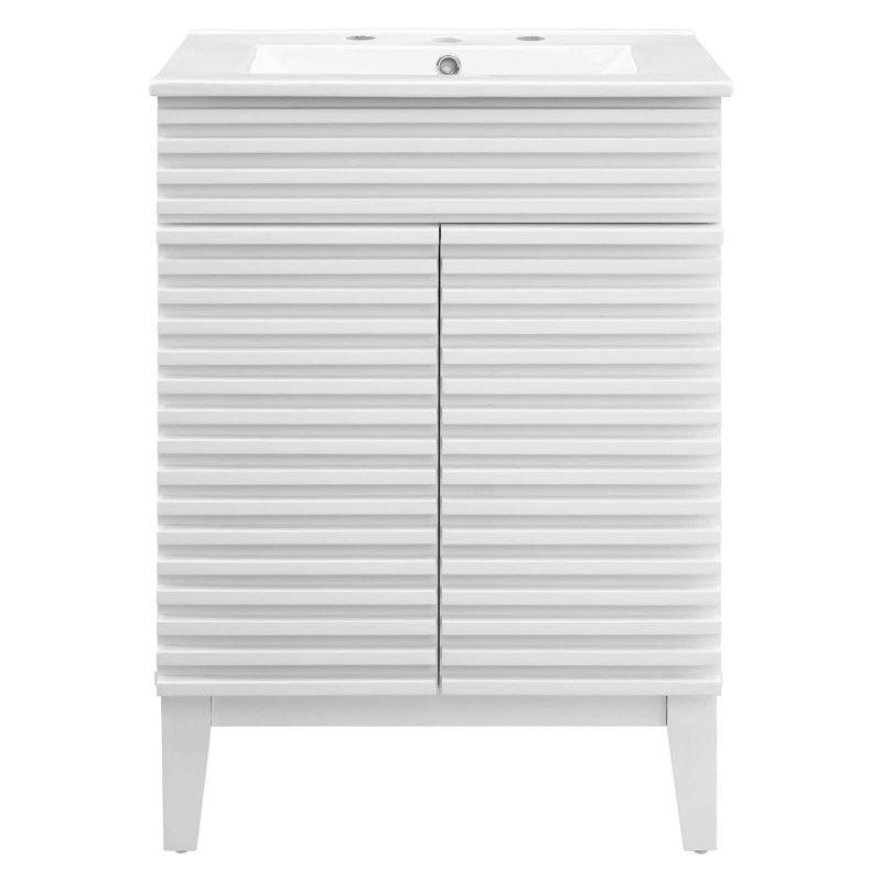 White 24" Freestanding Mid-Century Modern Bathroom Vanity