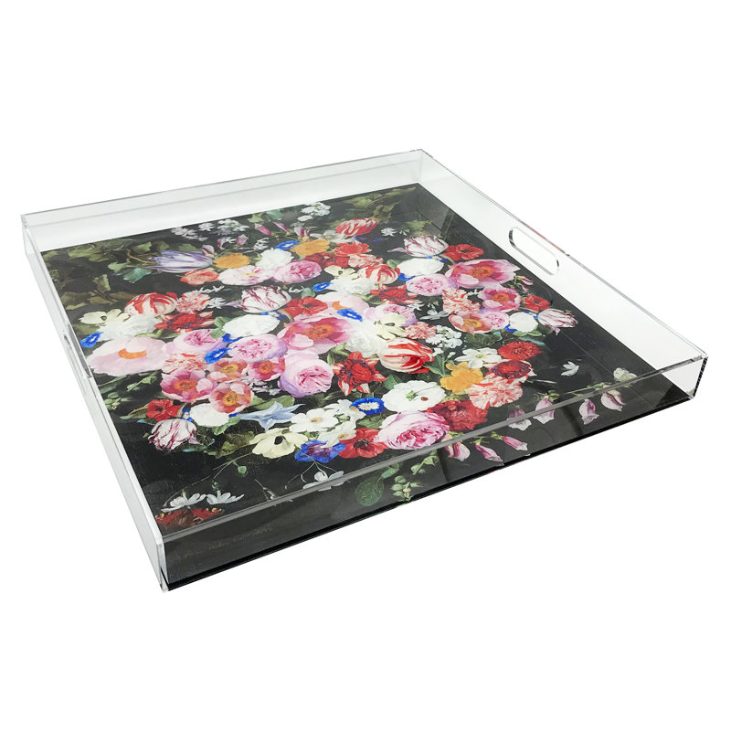 Festoon Flowers Acrylic Square Decorative Tray