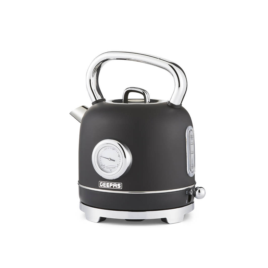 GEEPAS Retrovive 1.8L Electric Kettle | Vintage Cordless Stainless Steel Rapid Boil Jug Kettle for Hot Water Tea Coffee | Auto Shut-Off 360° Swivel Ba