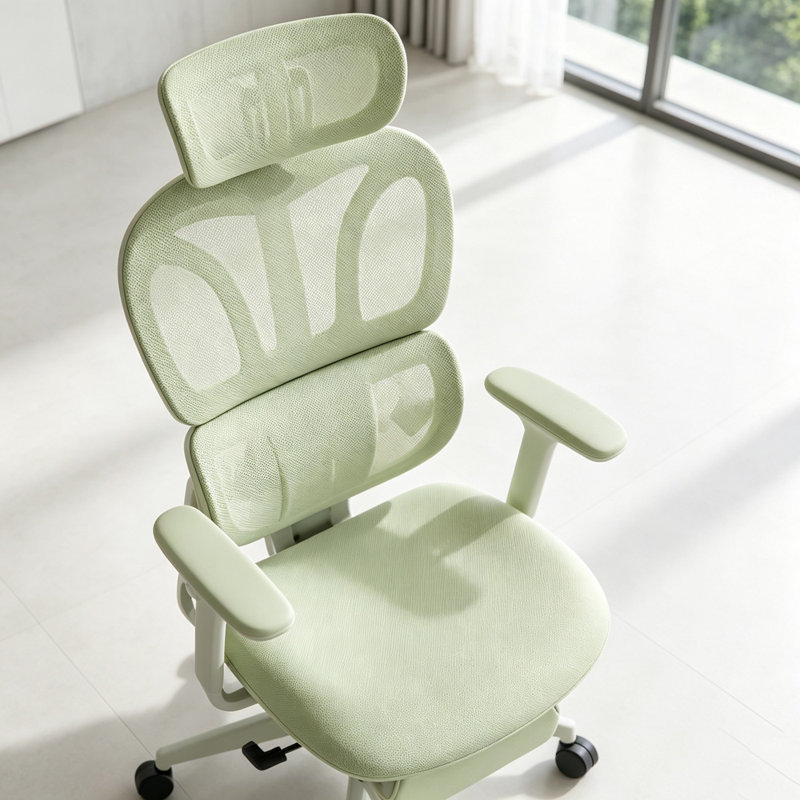 Chaise de bureau ergonomique avec repose-pieds rétractable et soutien lombaire dynamique, Nylon vert