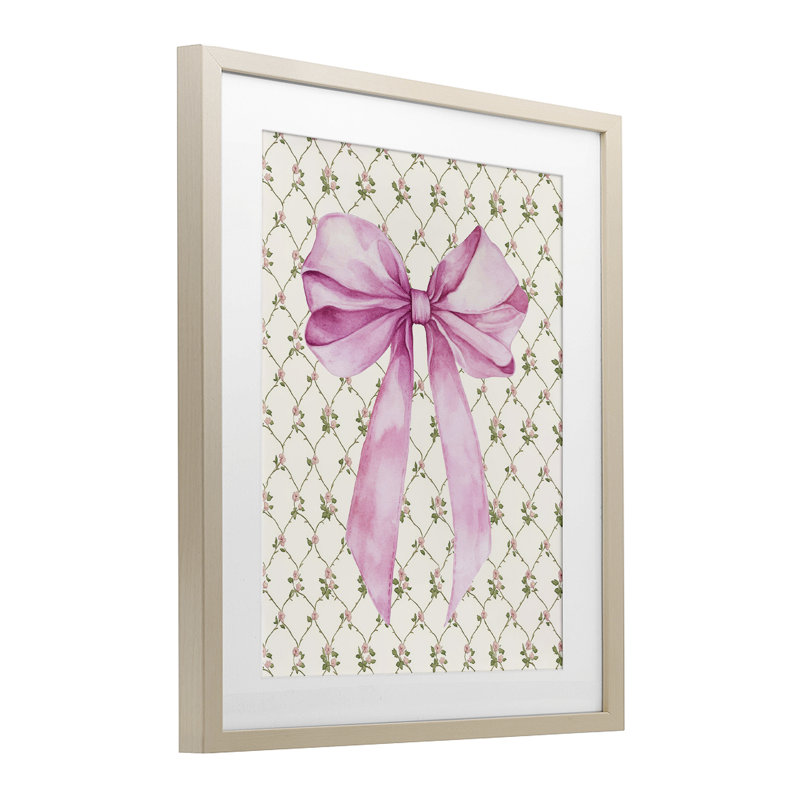 Motif de courtepointe «Pink Bow on Rose», reproduction sous verre, design par Petal Prints Design, H 16 po x l 13 po