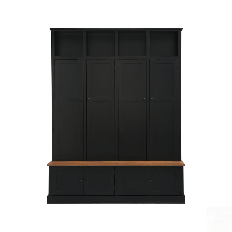 Arbre d'entrée de ferme avec banc et armoire, organisateur d'entrée 4 en 1 avec casiers ouverts et crochets pour le couloir, l'entrée, le salon