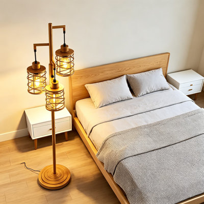 Lampe sur pied industrielle de 70 pouces avec gradation continue, arbre de ferme 3 lumières Oneach pour salon, chambre à coucher et bureau