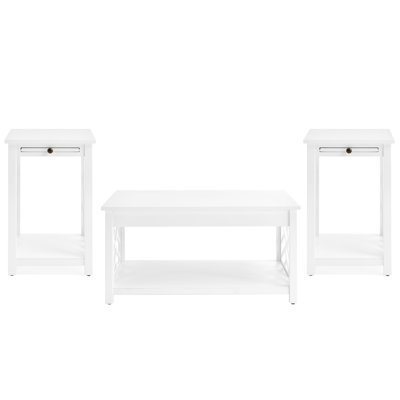 Ensemble de 3 pièces de 36 po de largeur avec 1 table basse rectangulaire et 2 tables de bout avec rangement Lund