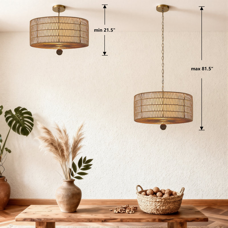 5 - Light Natural Rattan Drum Pendant