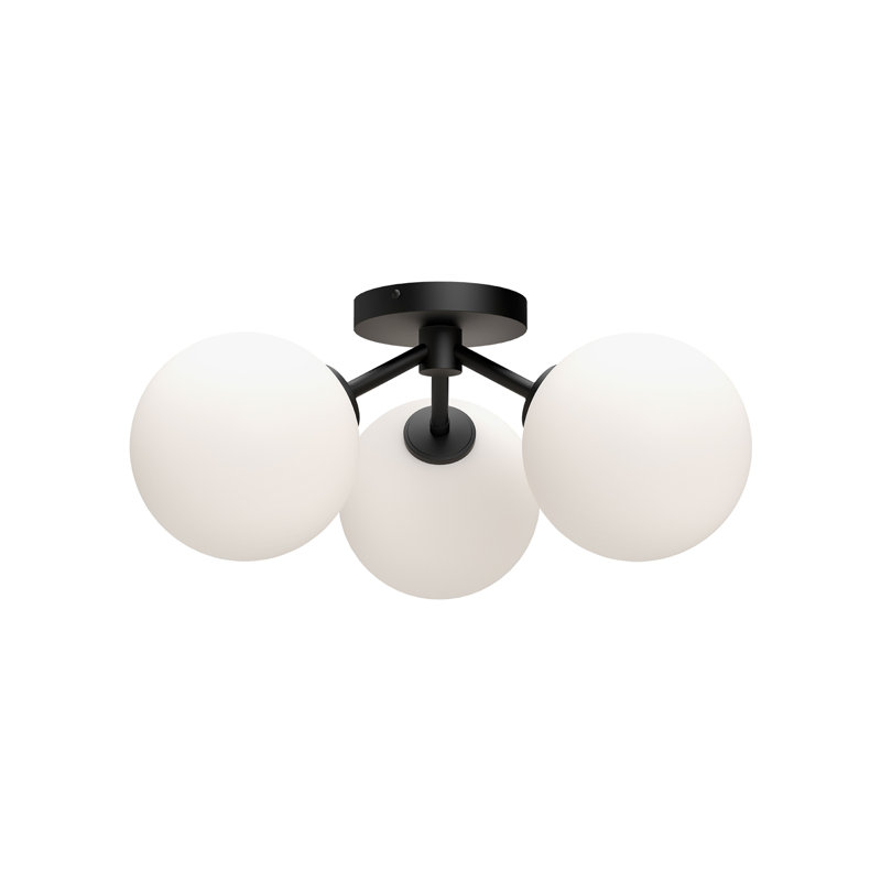 Plafonnier semi-encastré 3 lumières 17,75 po Luanda, Noir mat / verre opale mat