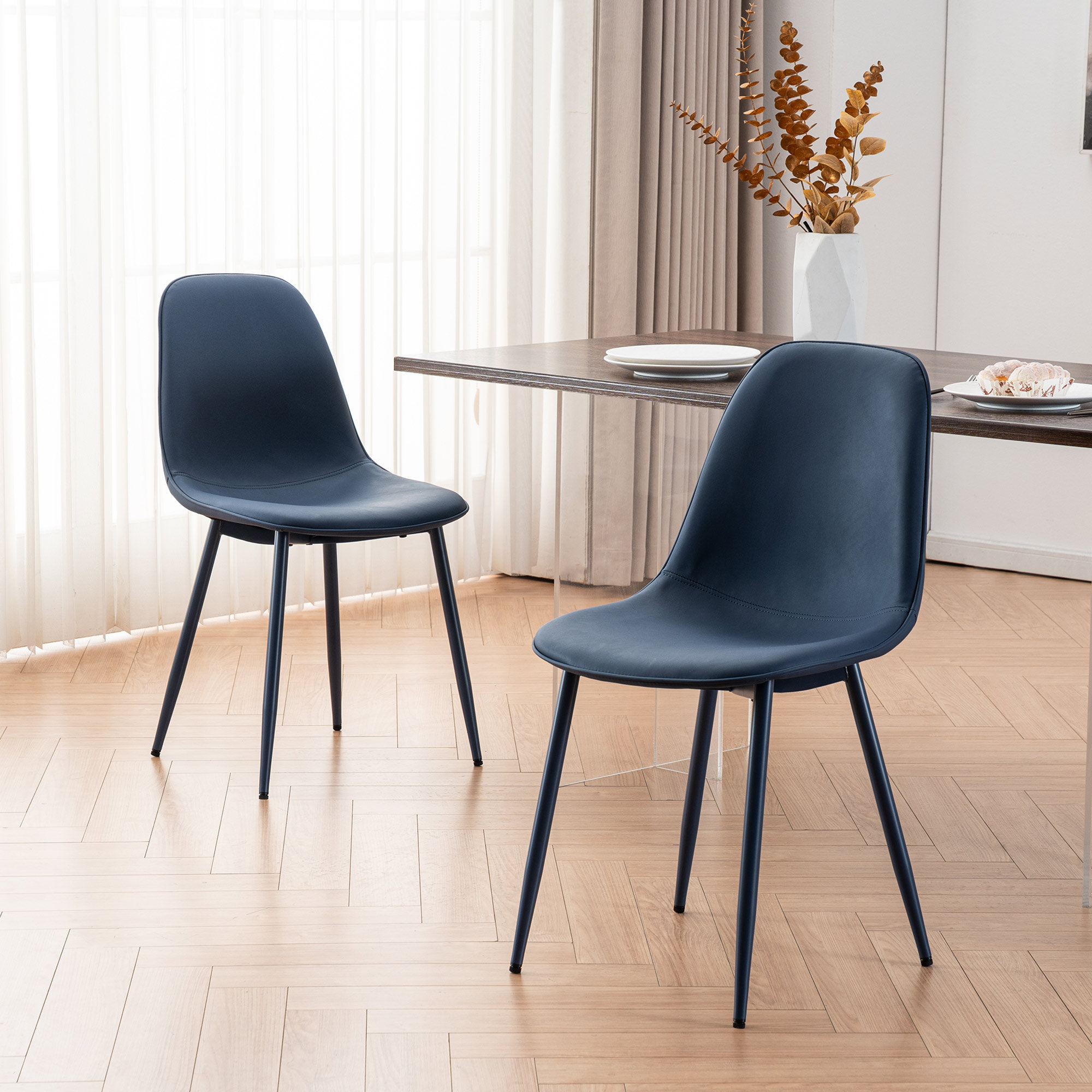 Kavi Upholstered Dining Chair, Navy Faux Leather/Navy