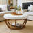 31.5 Inch Round Storage Ottoman Coffee Table, Large Circle Footrest Ottoman with Solid Wood Frame, Upholstered Coffee Table for Living room, Bedroom, White & Brown