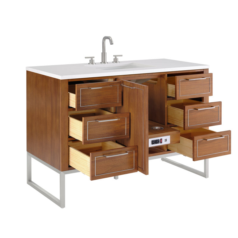 Markham 48'' W Single Vanity, Carara Marble, Midnight Black, Satin Brass