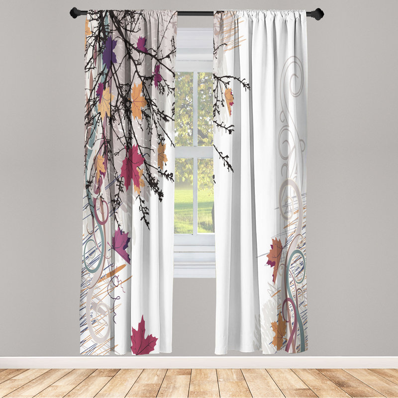 Ebern Designs Nature Curtains, Fall Earth Tones Autumn Leaf, Pair of 28", Pale Fuchsia, 28" W x 84" L