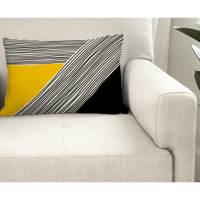 Coussin Cassie, H 14 po x l 20 po, Jaune / crème / noir