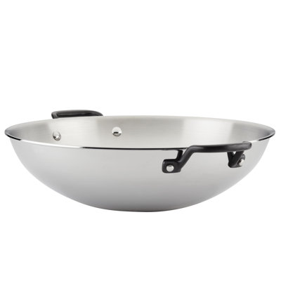 KitchenAid 5-Ply Clad Stainless Steel Induction Wok, 15-Inch, Polished Stainless Steel