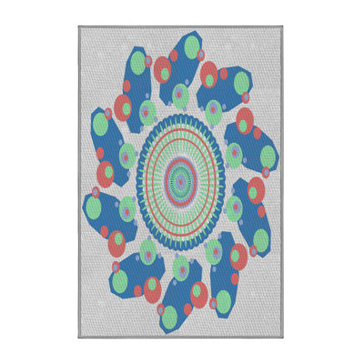 Laine tissée à la main avec motif géométrique en laine et polyester bleu/rouge/gris Tapis décoratif