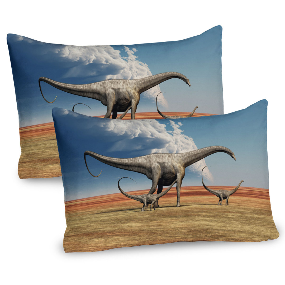 Kissenbezug Packung mit 2, Diplodocus Dinasours, Blau grau Khaki Grau