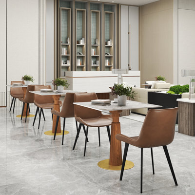 3-Piece Modern Square Sintered Stone Conference Table Set With 2 Leather Chairs by Mercer41