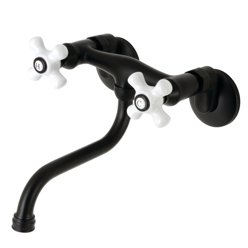 Kingston Brass Kingston Two-Handle 2-Hole Wall Mount Bathroom Faucet, Cross Handle, Matte Black