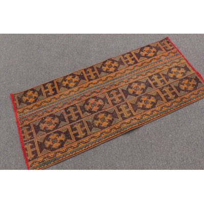 Vintage Inspired Anatolian Turkish Style Vibrant Orange Rug Ideal For Office Entry Or Wall Hanging