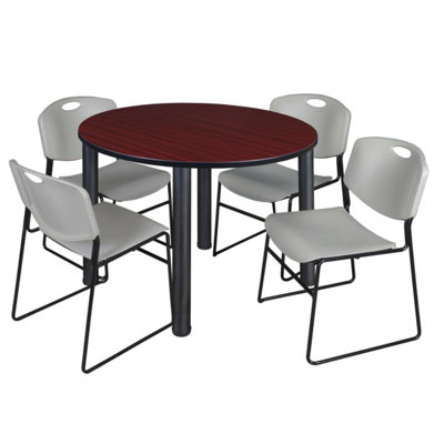Kee Round Breakroom Table Top, 4 Zeng Stack Chairs