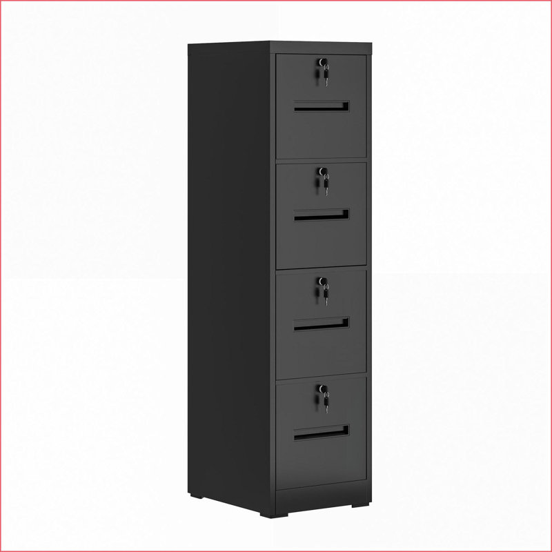 , Classeur à 4 tiroirs avec serrure, acier noir, convient à la lettre / légal / A4 / F4 | Moderne | Bureau à domicile