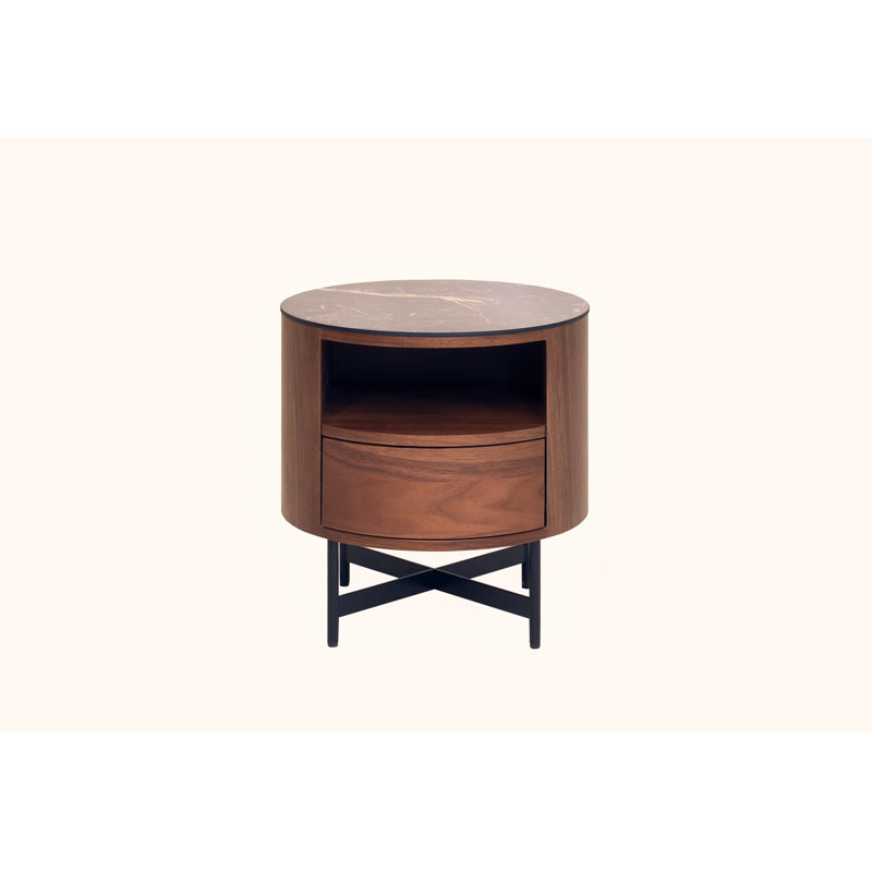Anemarie 45cm W Metal Bedside Table, Walnut