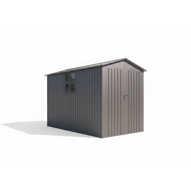 Remise de rangement extérieure pour moto avec fenêtre, sans rails ni luminaires, gris et blanc