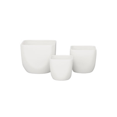 Ceramic Square Plain Pot Gloss Finish White-8.50"H