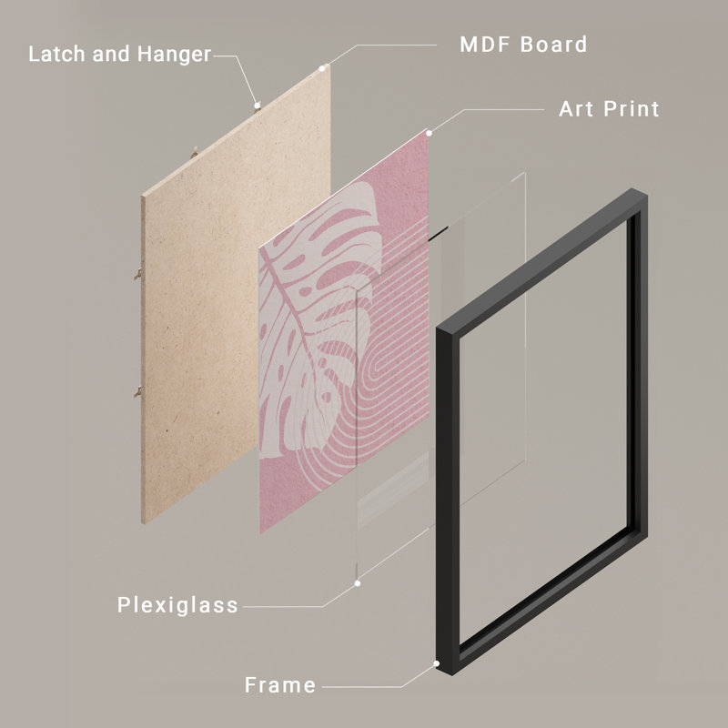 "Art moderne bohème rose Mid Century, Noir, H 14 po x l 11 po