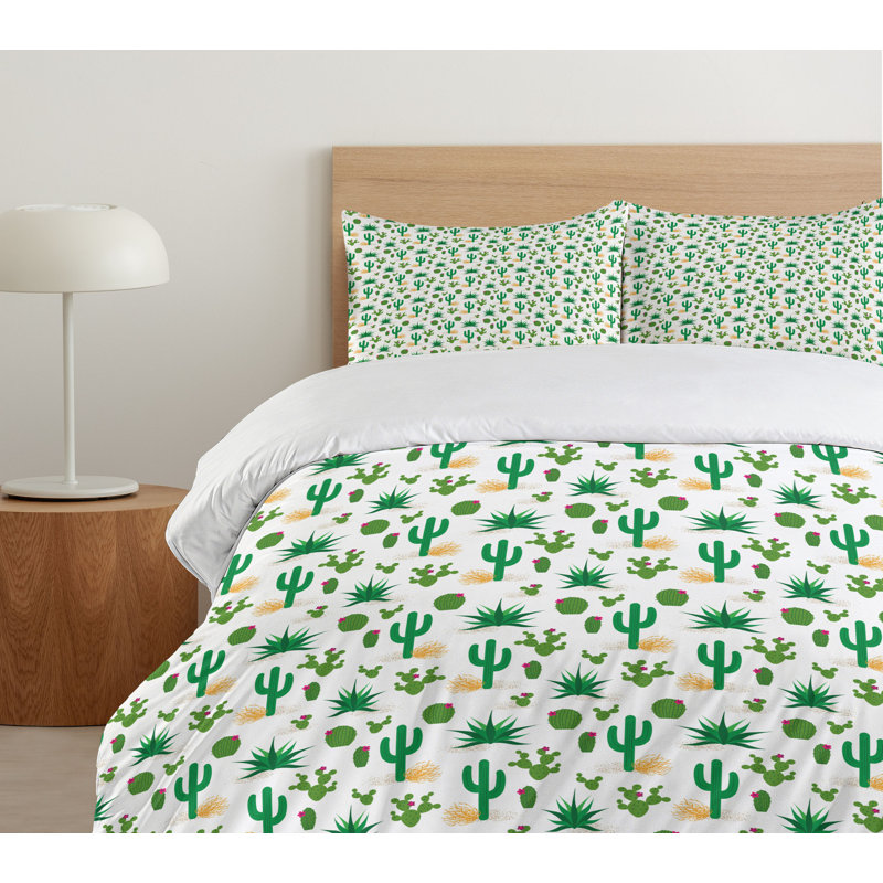 Southwestern Cactus Pattern Queen Duvet Cover Set