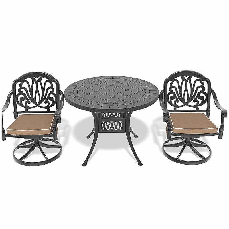 3-Piece All-Weather Cast Aluminum Dining Set, Include 2 Swivel Chairs and 39.37" Round Table With Black Frame
