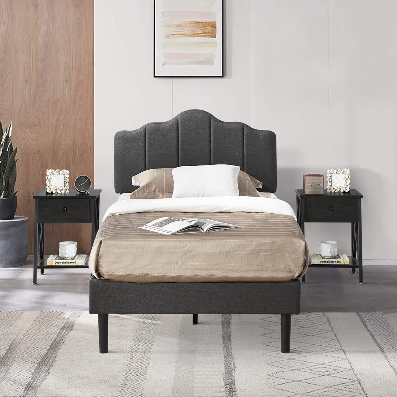 Ensemble de chambre à coucher et ensemble de table de chevet 3 pièces Kempst, Noir, Simple