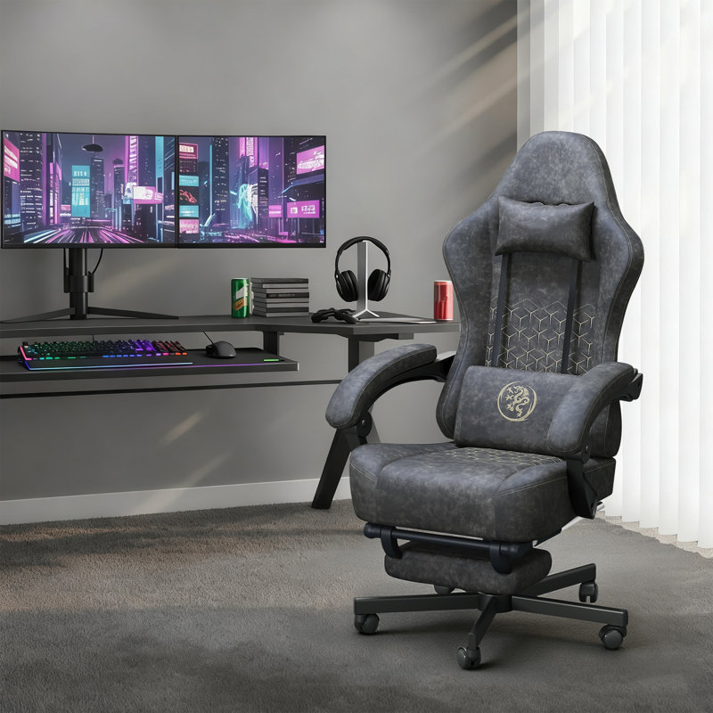 Fauteuil de jeu de course et de course réglable, inclinable et ergonomique en similicuir, Similicuir gris