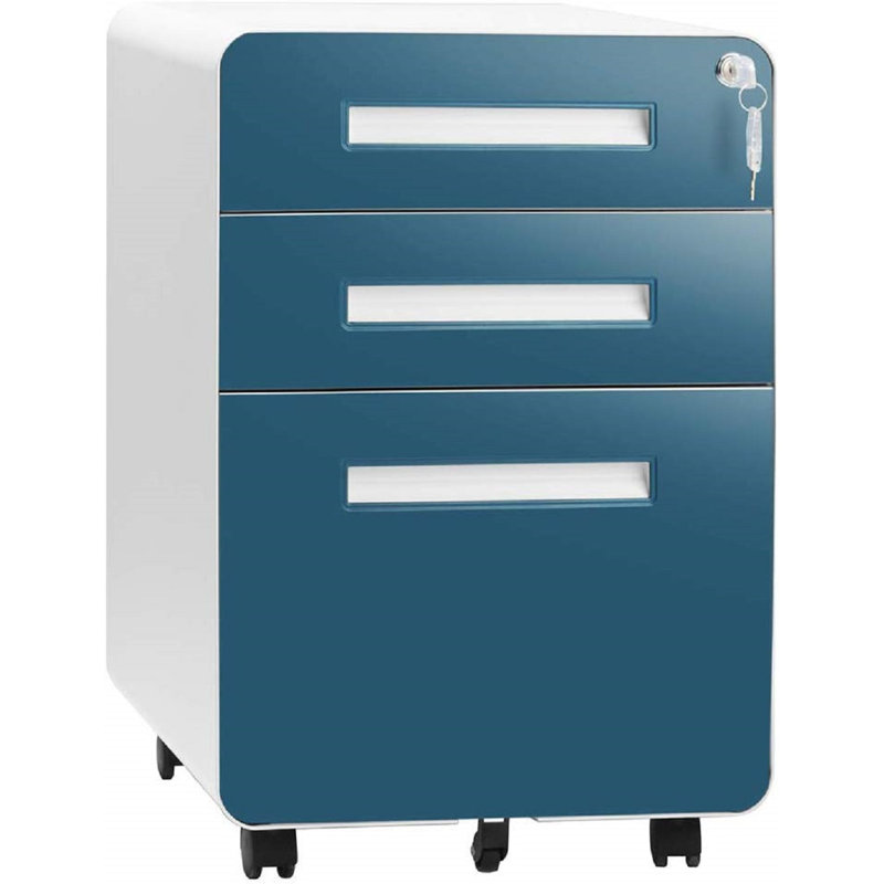 15.75'' Wide 3 -Drawer Mobile File Cabinet, White/Blue