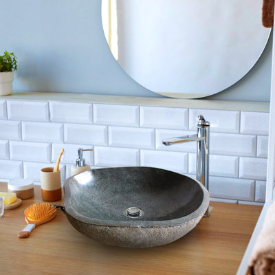 B.o.i 18'' Gray Stone Oval Bathroom Sink